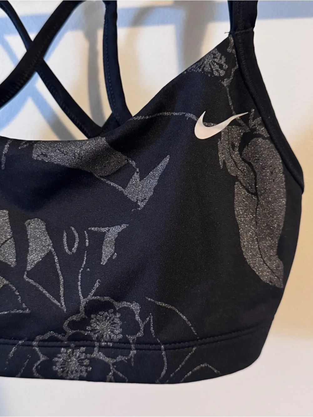Nike Black Floral Strappy Double-Back Sports Bra